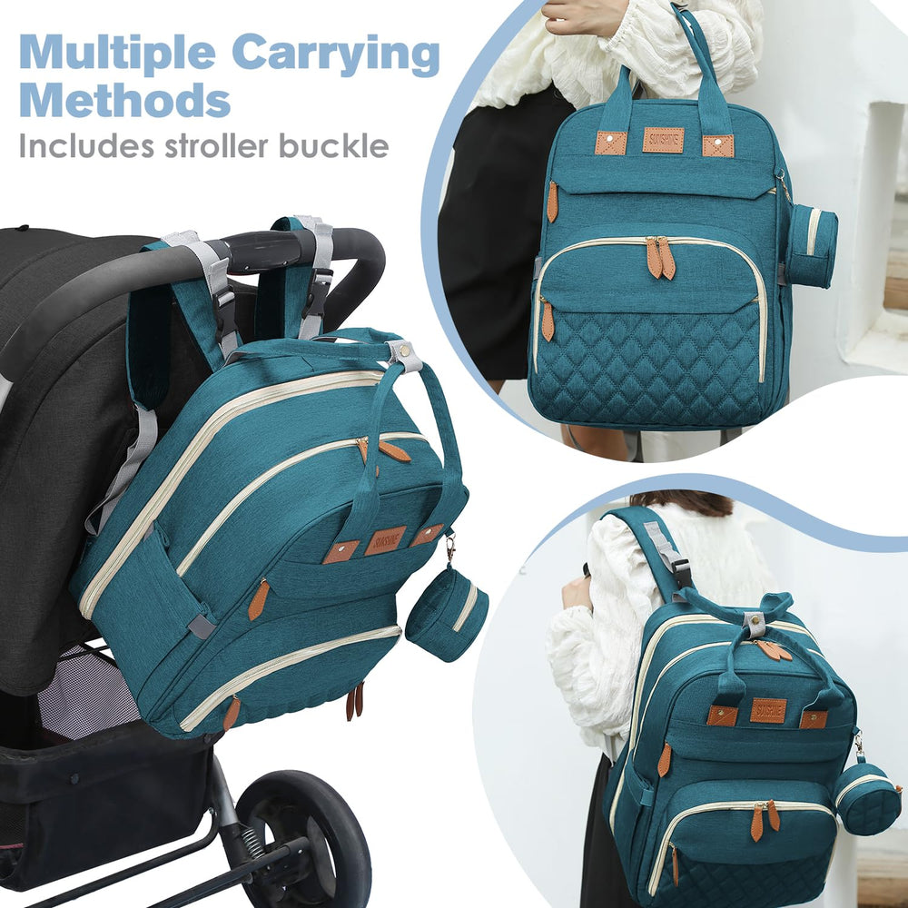 JSTPRO diaper bag backpack changing station with pad for easy on-the-go changes.