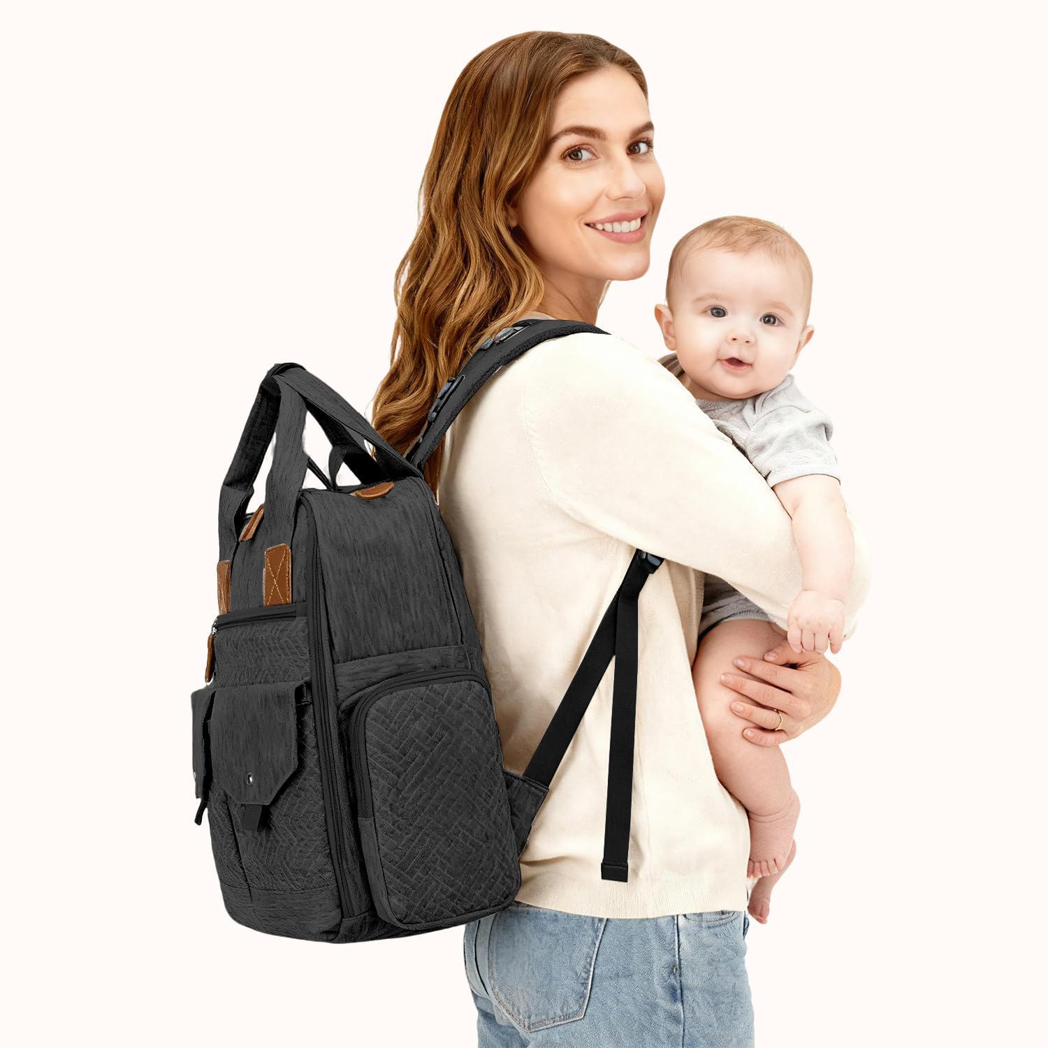 JSTPRO Diaper Bag Backpack durable zippers support daily use