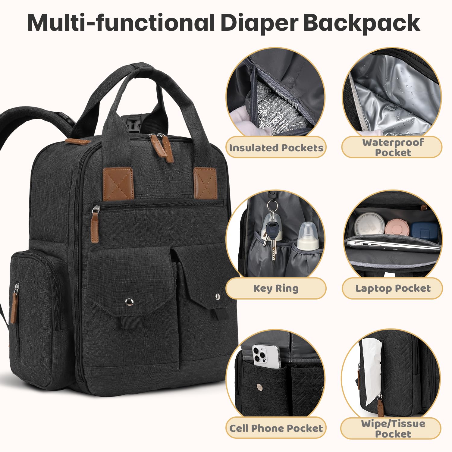 JSTPRO Diaper Bag Backpack ergonomic back and breathable straps increase comfort