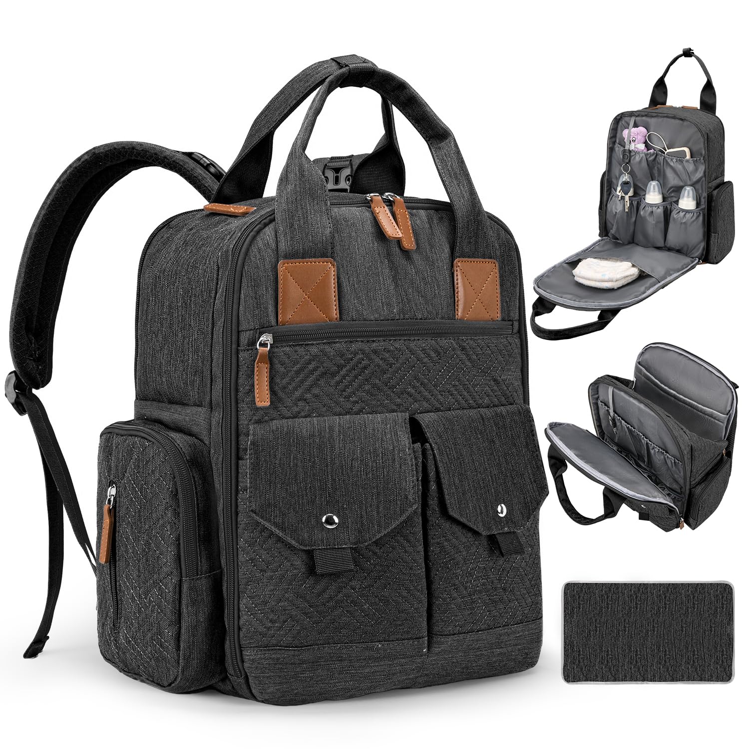 JSTPRO Diaper Bag Backpack front view showing spacious storage for baby essentials