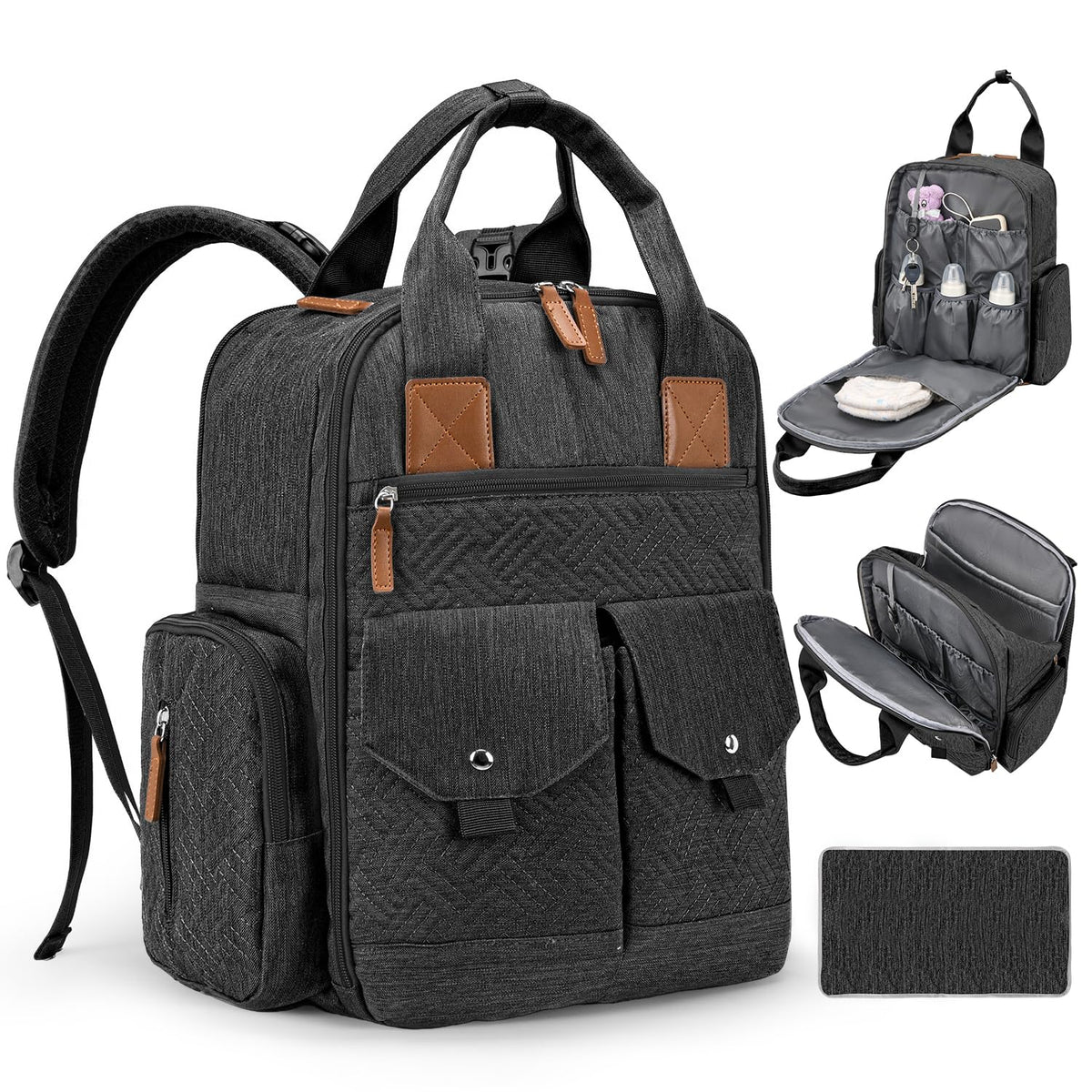 JSTPRO Diaper Bag Backpack front view showing spacious storage for baby essentials