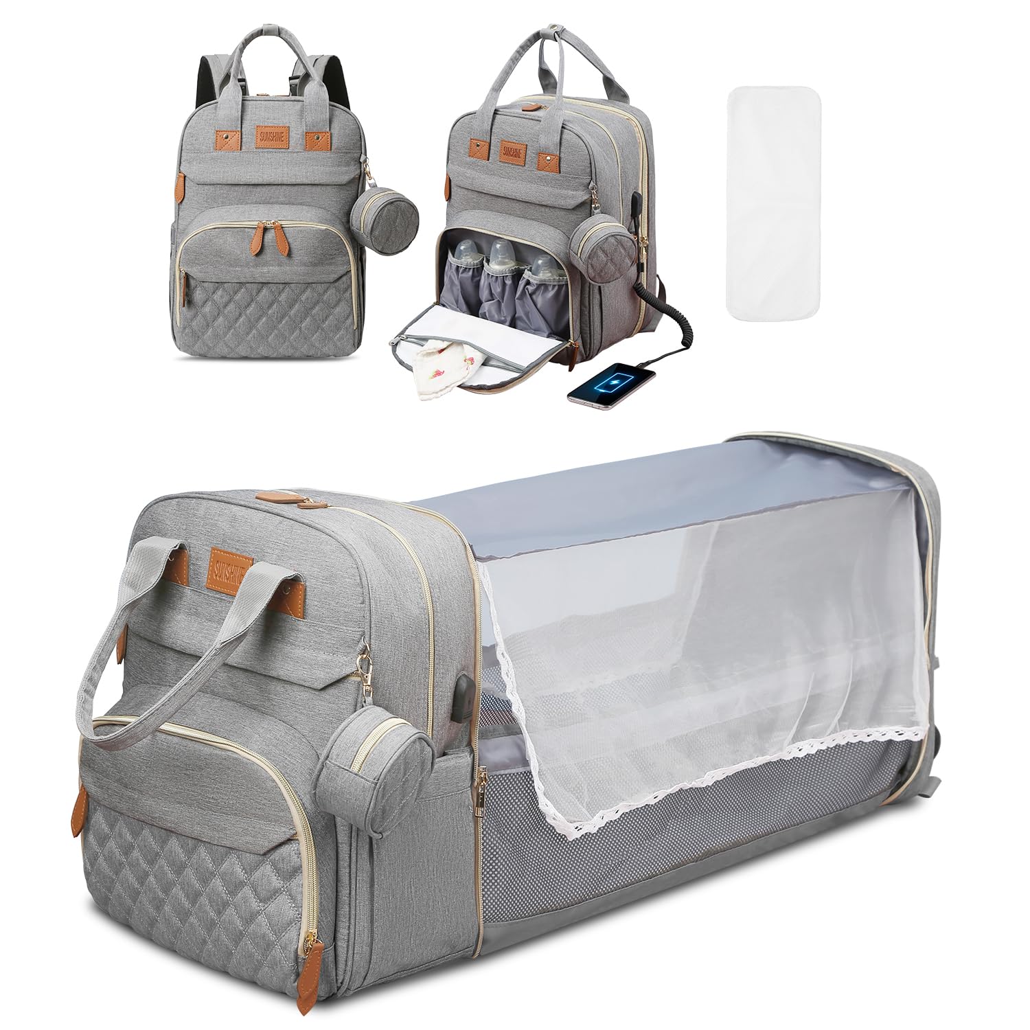 JSTPRO diaper bag backpack front view demonstrates roomy interior for organized baby gear on outings