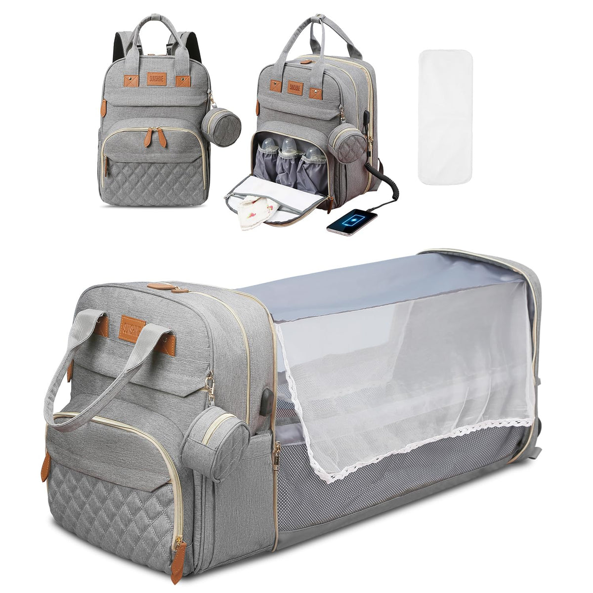 JSTPRO diaper bag backpack front view demonstrates roomy interior for organized baby gear on outings