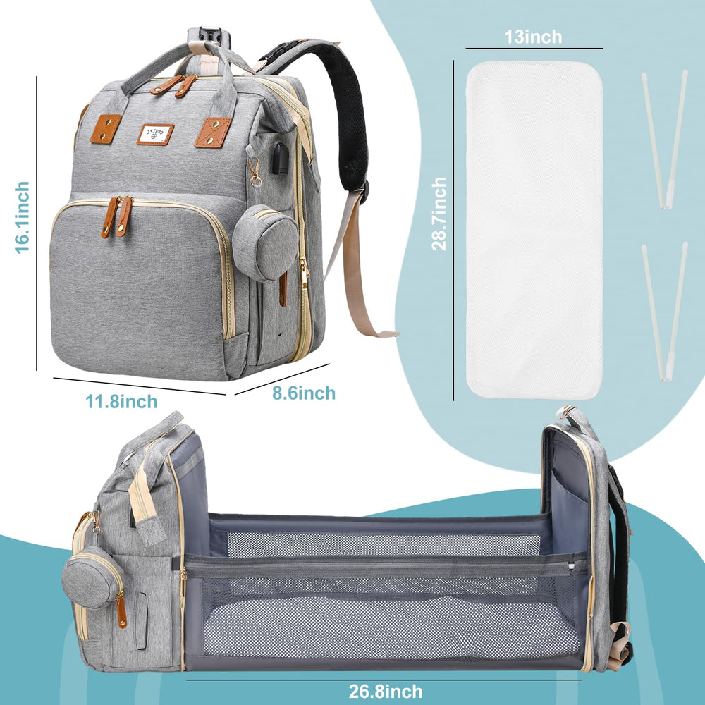 JSTPRO diaper bag backpack grey multiple-carry options for mom and dad.