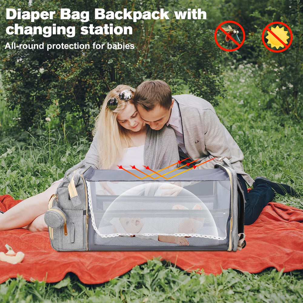 JSTPRO diaper bag backpack grey side view with insulated bottle pockets for warm feeds.
