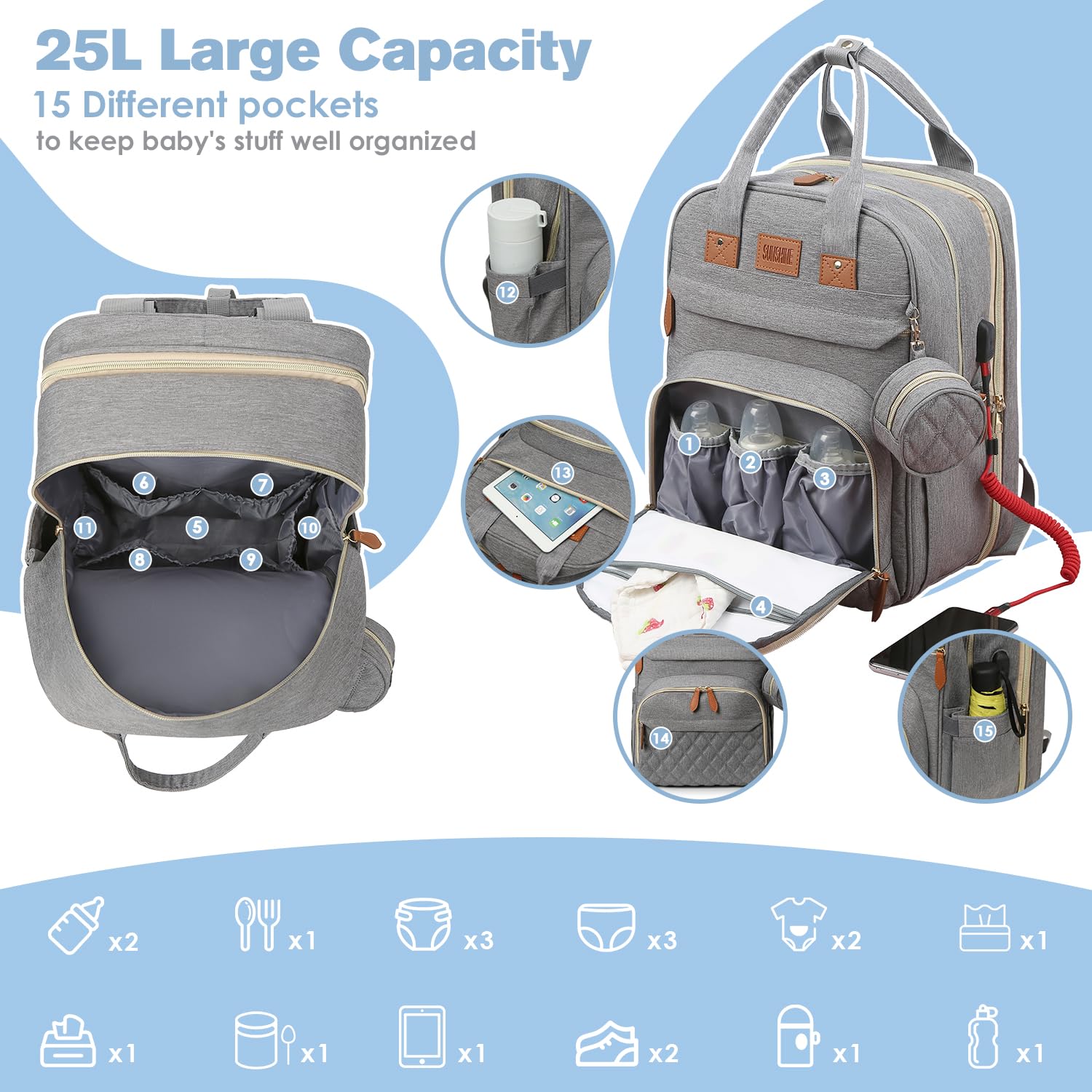JSTPRO diaper bag backpack with insulated bottle pockets highlights easy warm meals on the go