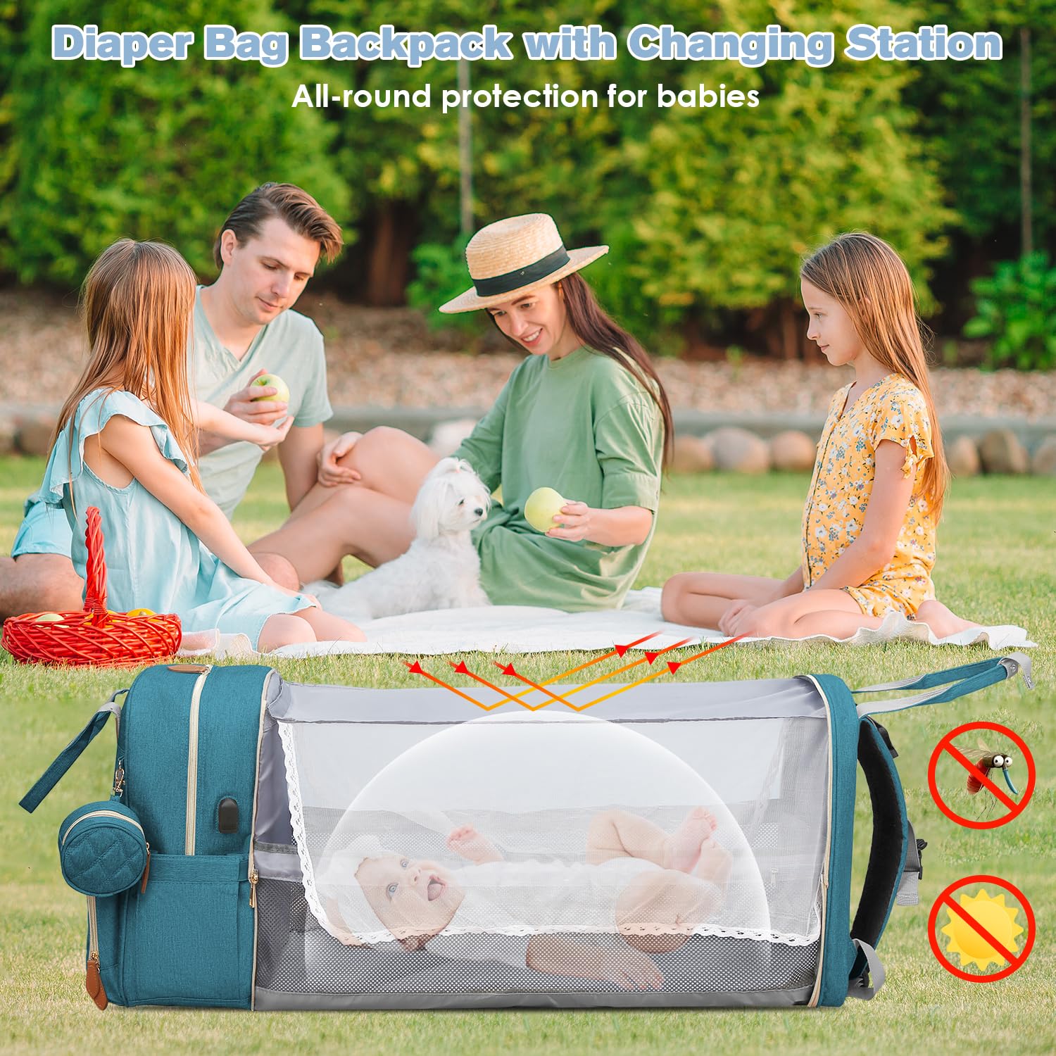 JSTPRO diaper bag backpack USB port for portable device charging.