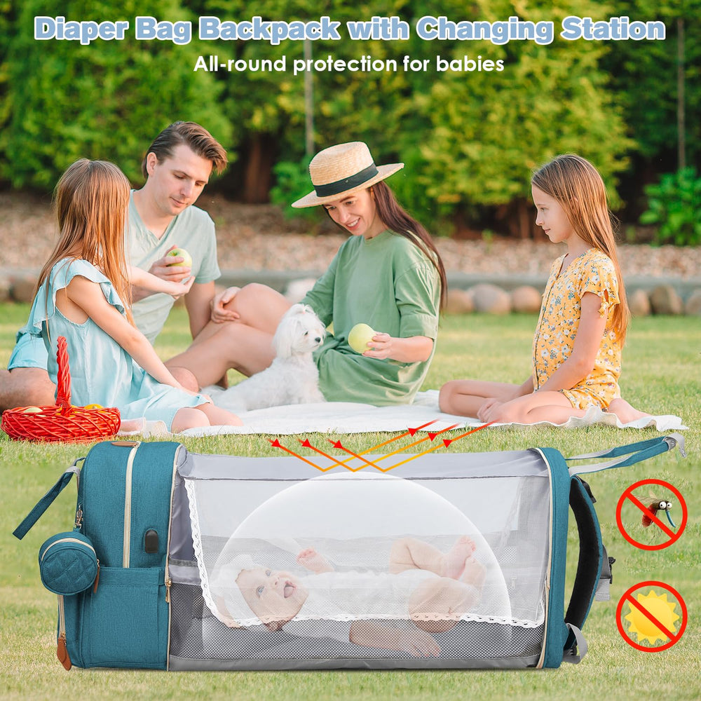JSTPRO diaper bag backpack USB port for portable device charging.