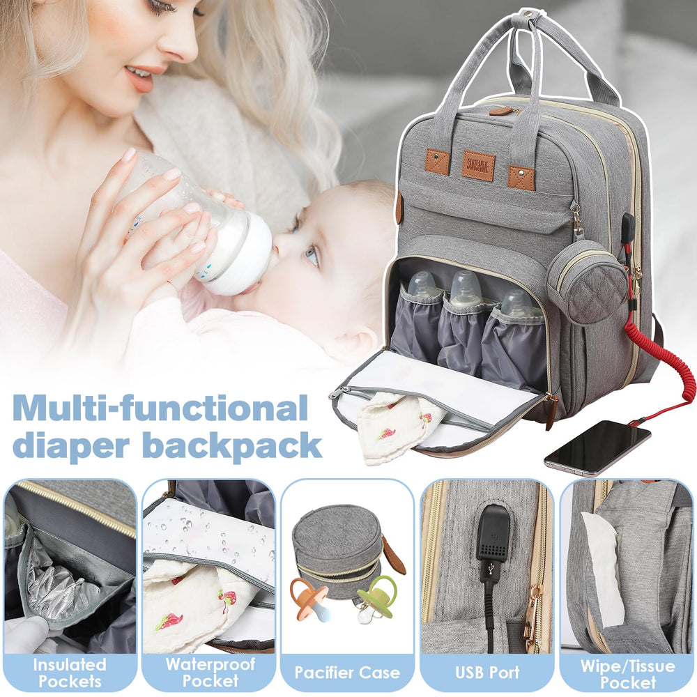 JSTPRO diaper bag backpack USB port image suggests convenient device charging