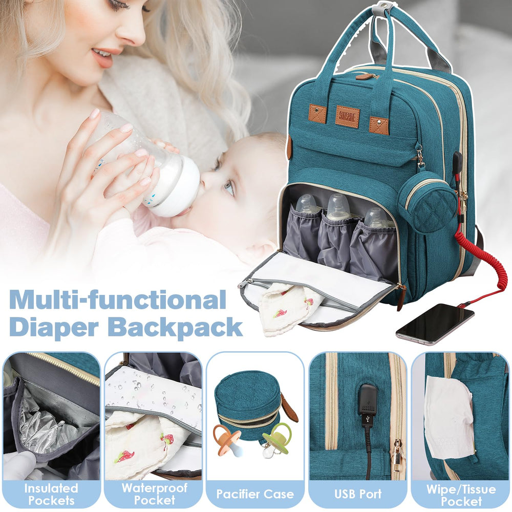 JSTPRO diaper bag backpack waterproof fabric protects contents in wet weather.