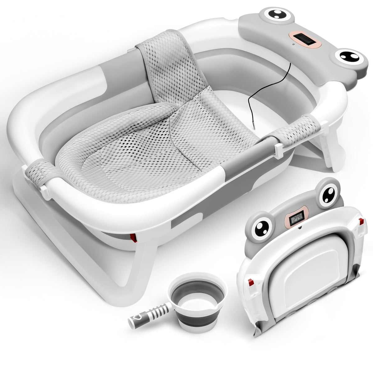 JTCosas Collapsible Baby Bathtub assembled view shows quick, travel-friendly setup for bath time