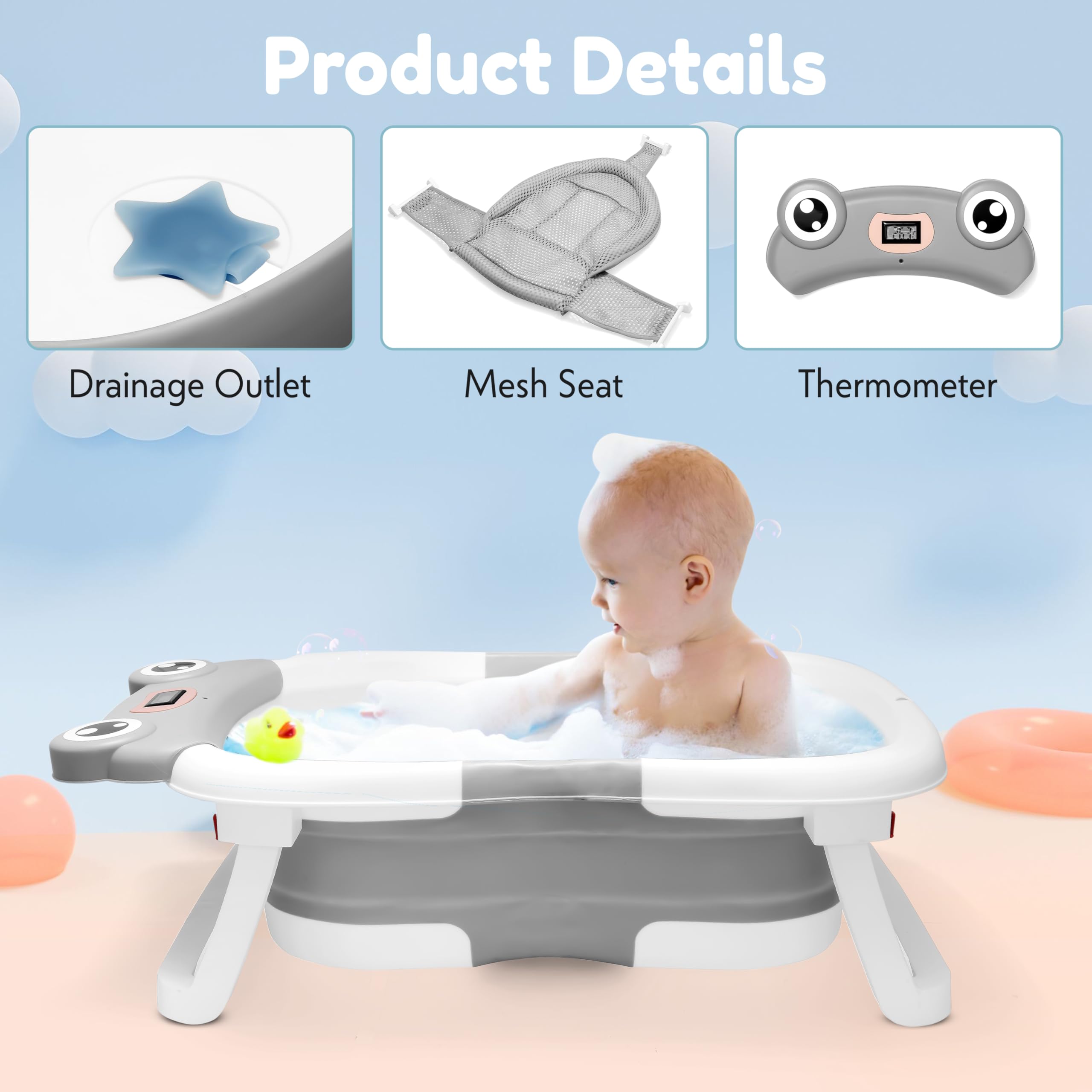 JTCosas Collapsible Baby Bathtub mesh seat detached to convert for older babies