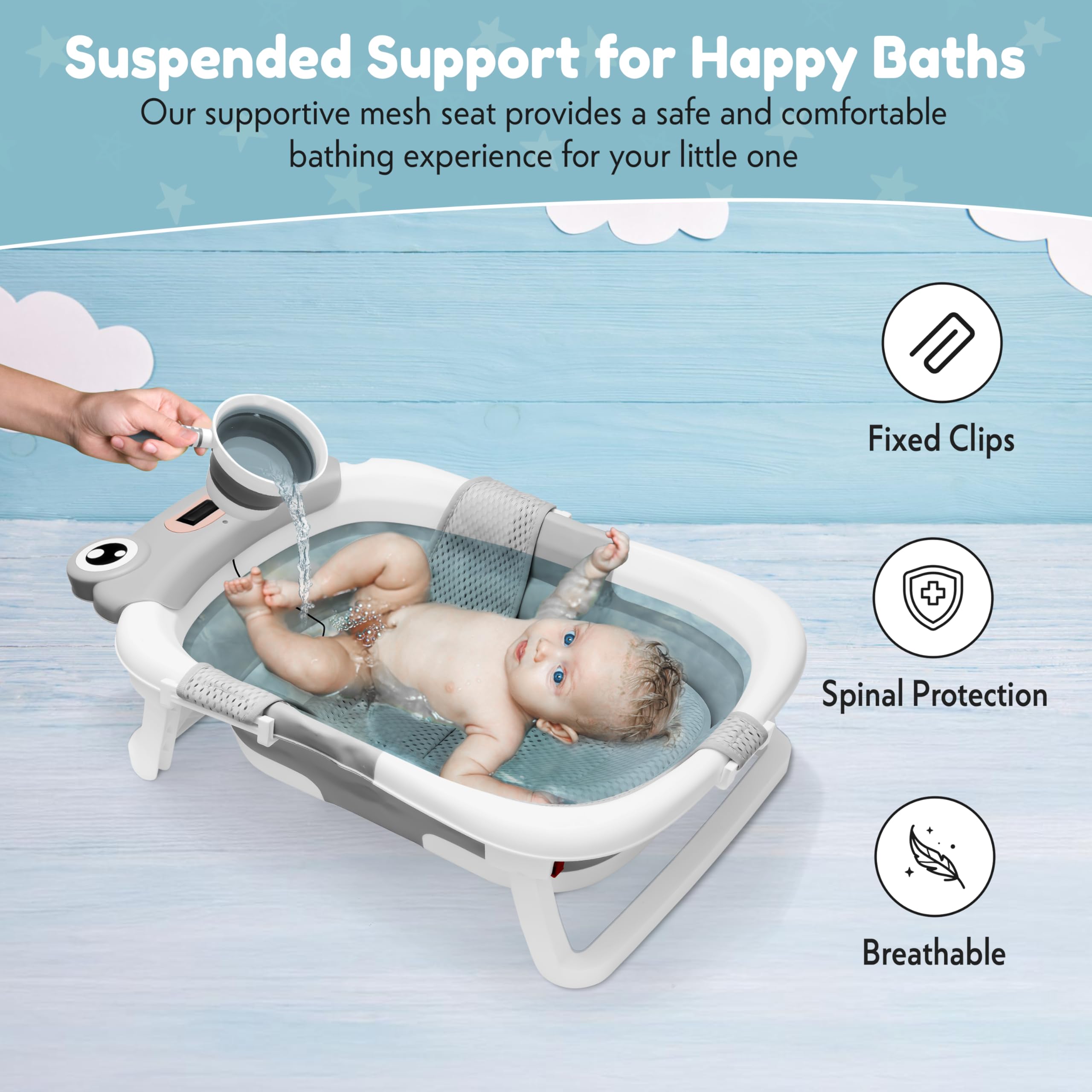 JTCosas Collapsible Baby Bathtub non-slip bottom keeps baby stable during bath