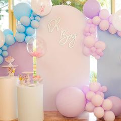 JTRF Oh Boy Sign frames gender reveal backdrop.