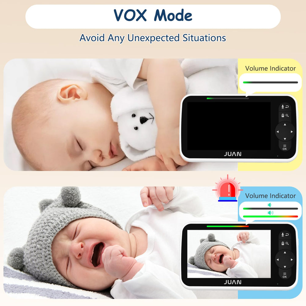 Juan baby monitor PTZ-zoom offers full-room viewing with remote tilt.