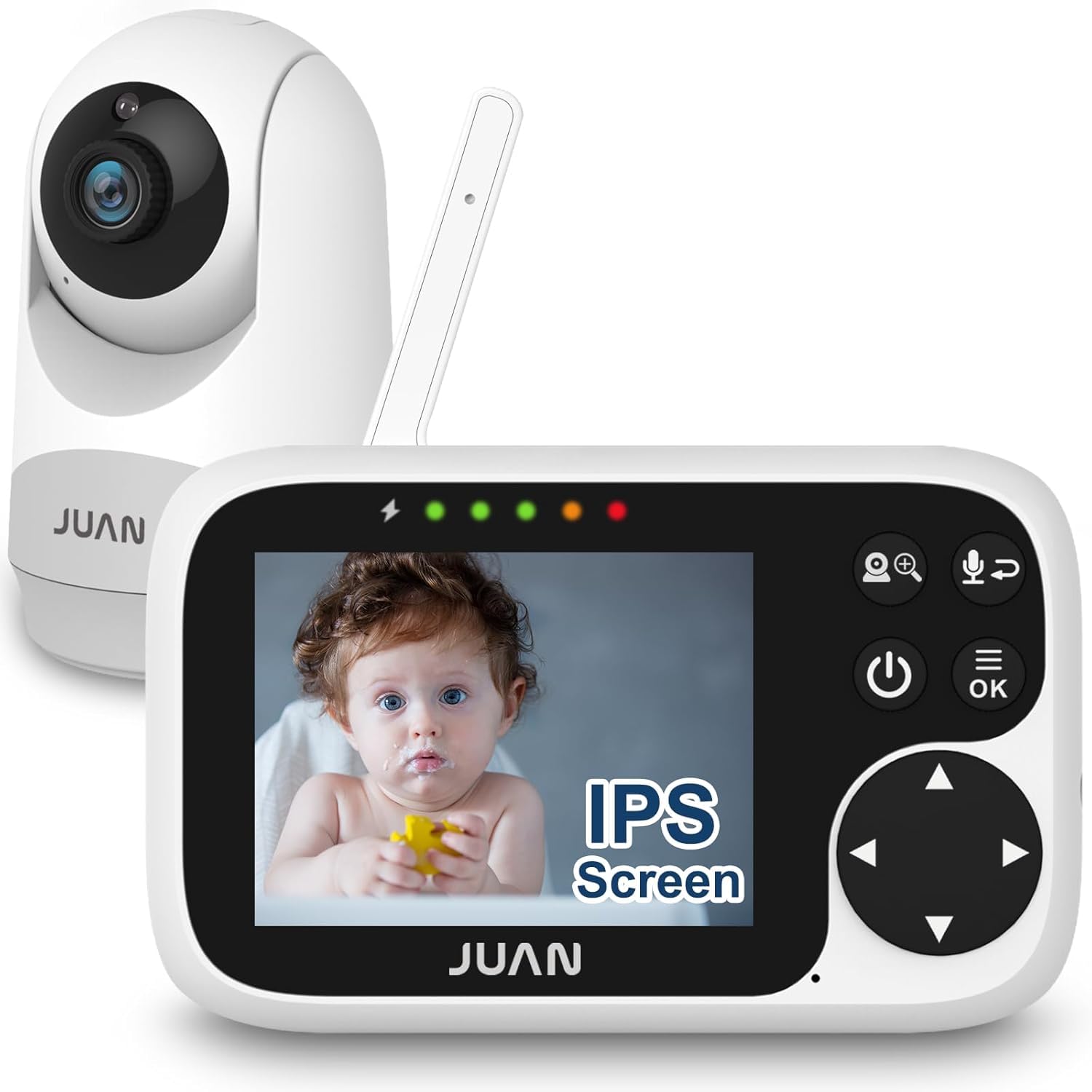 JUAN video-monitor-no-wifi showing private connection and安心 monitoring benefits