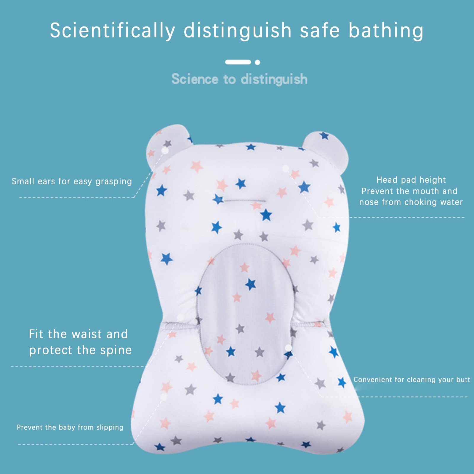 Juaugusep baby bath cushion green star mesh closeup quick-dry surface.