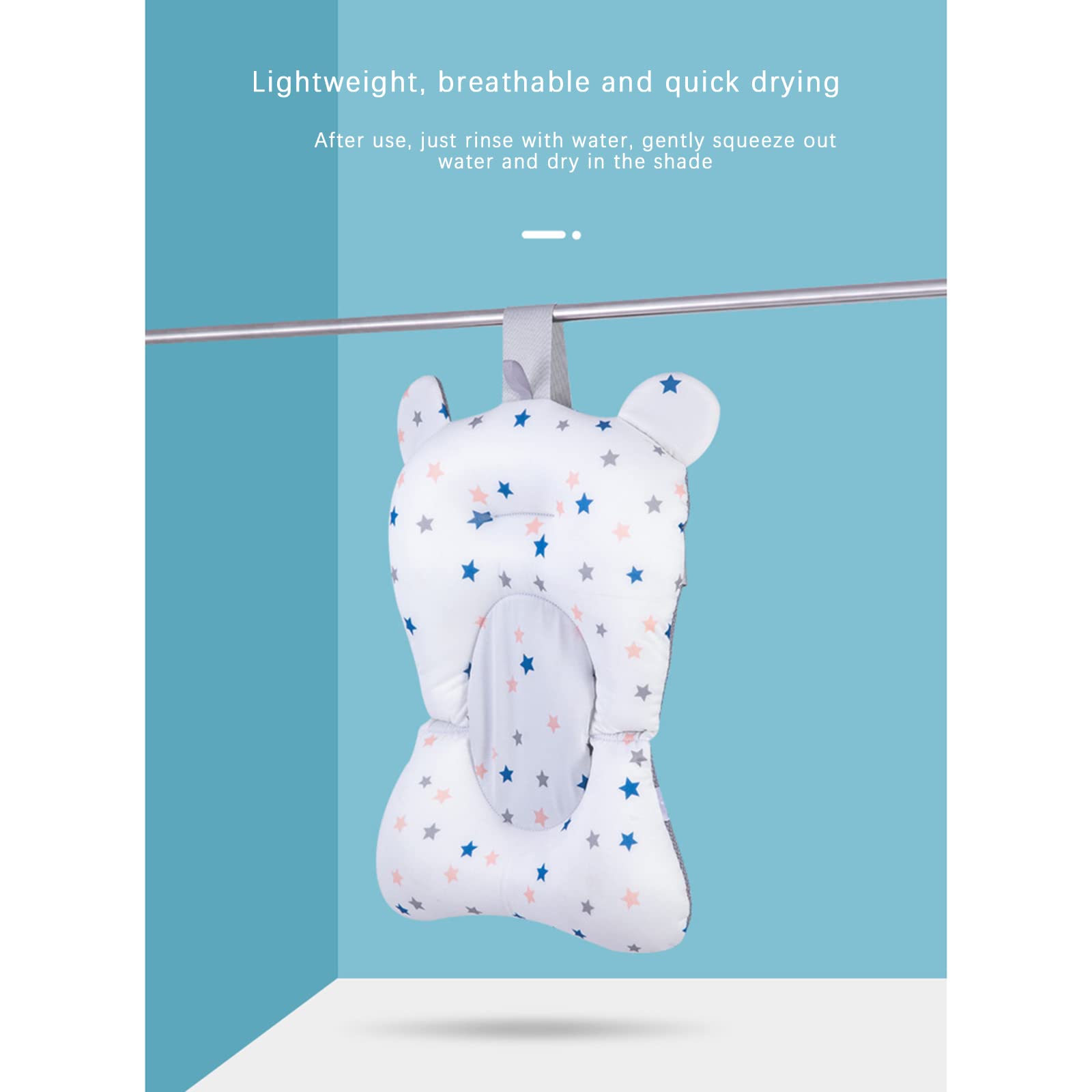 Juaugusep baby bath cushion light blue bear side view eases handling.