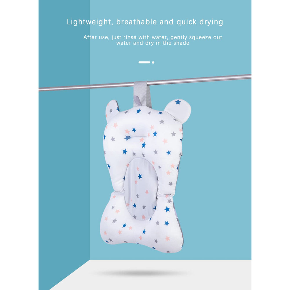 Juaugusep baby bath cushion light blue bear side view eases handling.
