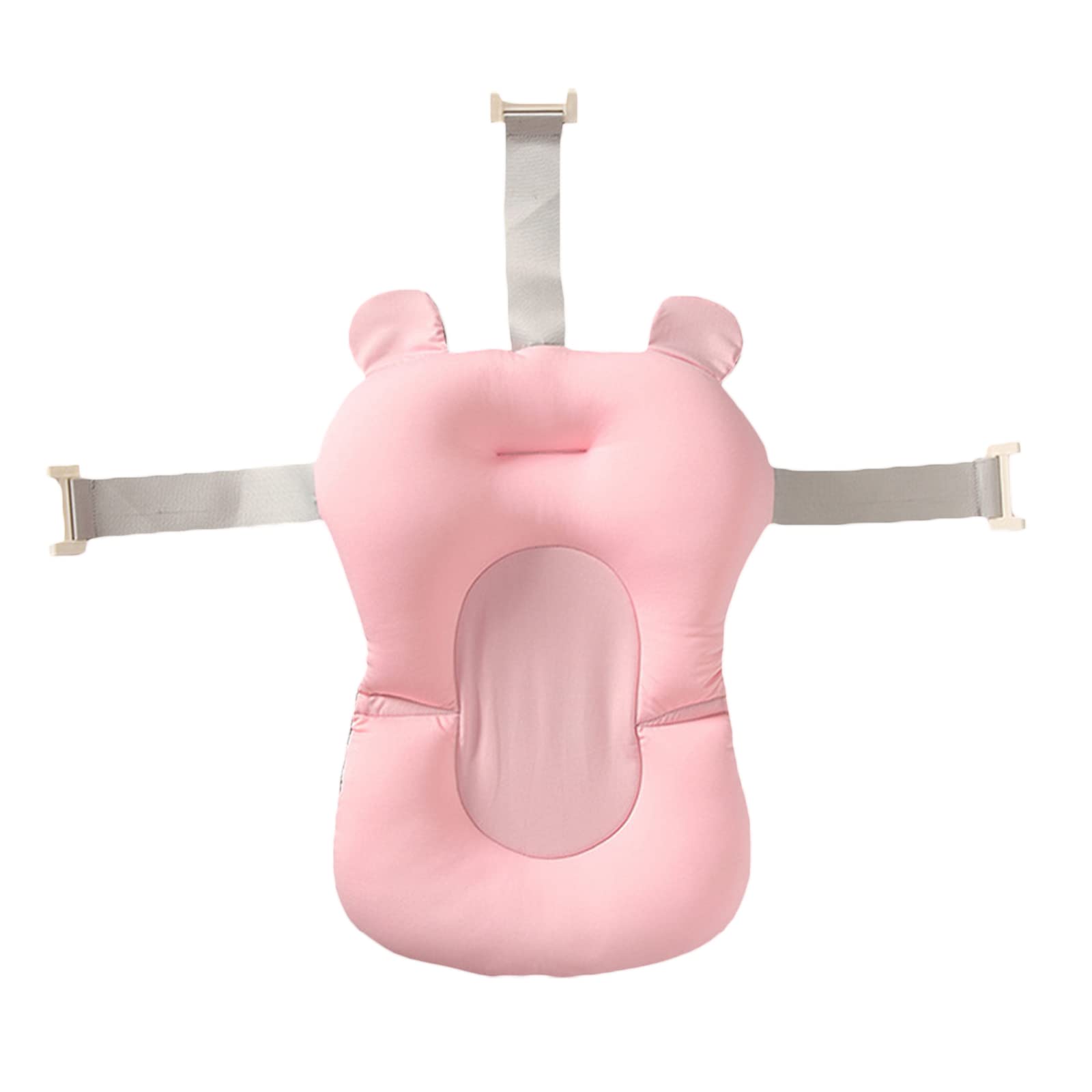 Juaugusep Baby Bath Cushion Pink Bear close-up shows ultra-soft cotton blend for baby's skin