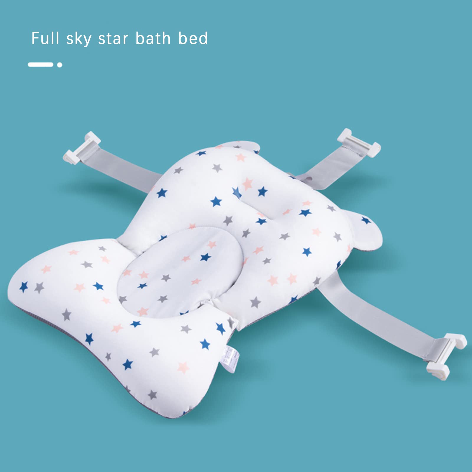 Juaugusep baby bath cushion white belt attachment shows secure fit.