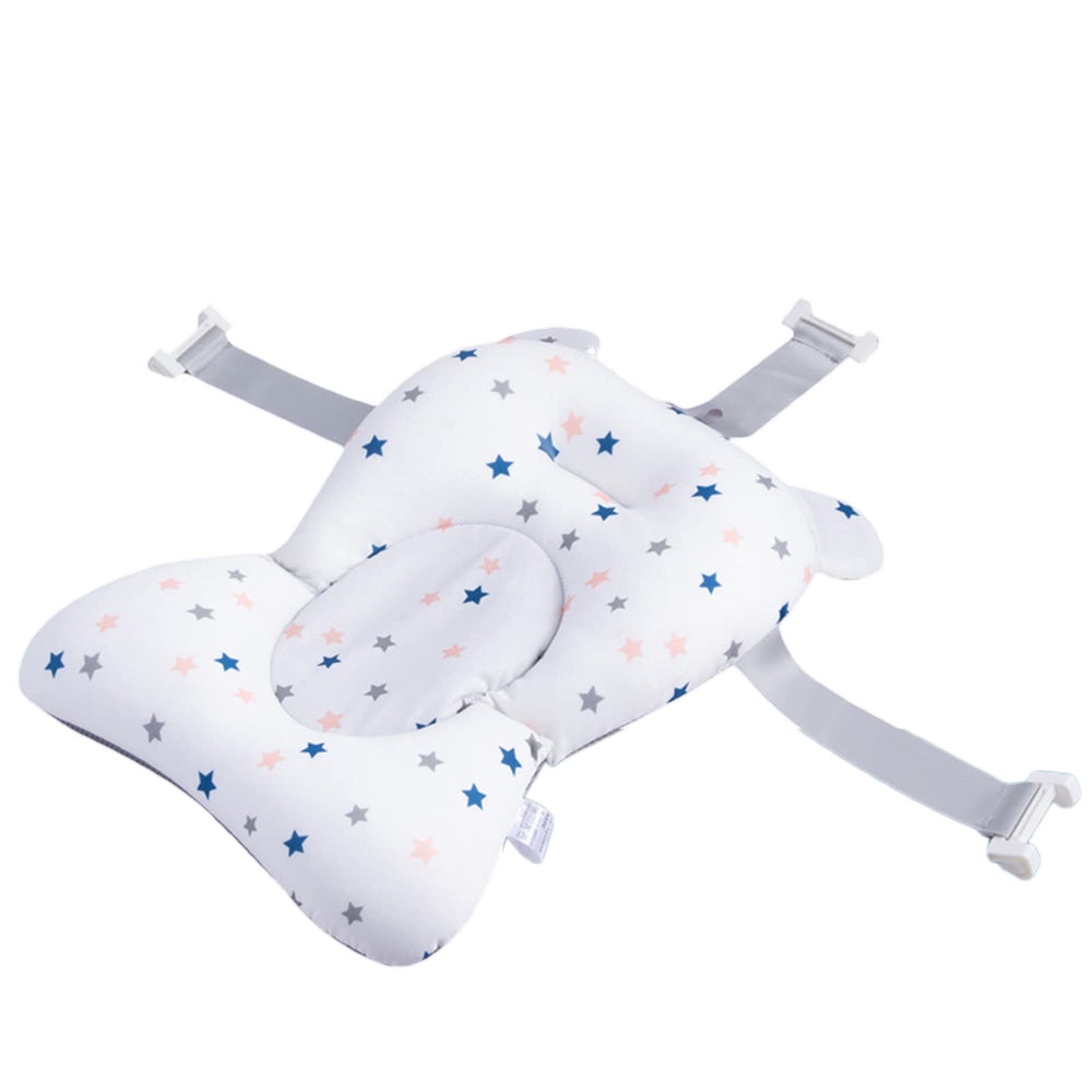 Juaugusep baby bath cushion white star top view secures newborn bath.