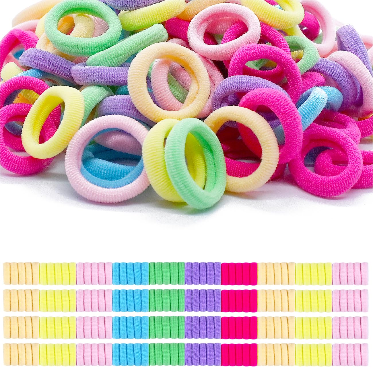 JUCCPUL baby hair ties multicolor closeup showing gentle elasticity for delicate hair