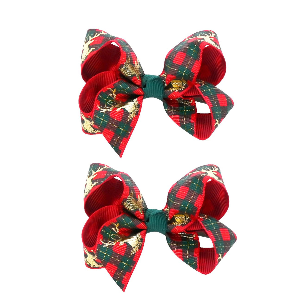 JUCCPUL Christmas bow elk plaid on red-green ribbon adds festive toddler hair decor