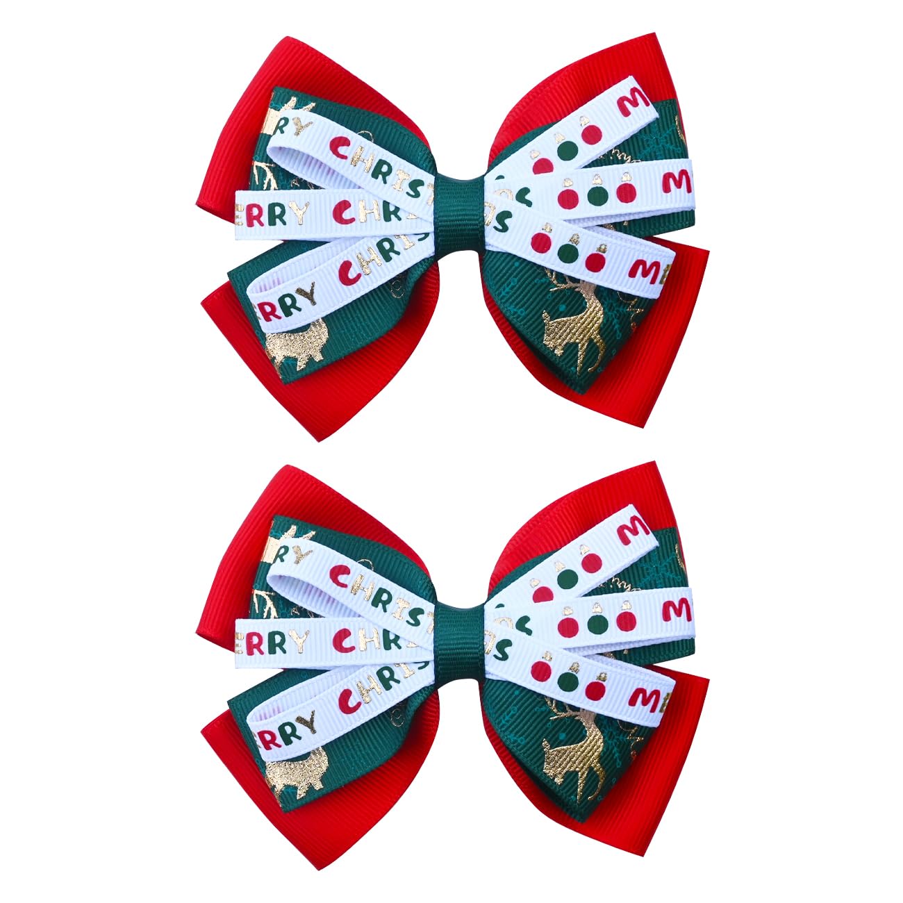 JUCCPUL Christmas hair bow in green elk design, perfect for festive kids' styling