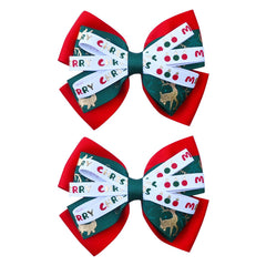 JUCCPUL Christmas hair bow in green elk design, perfect for festive kids' styling