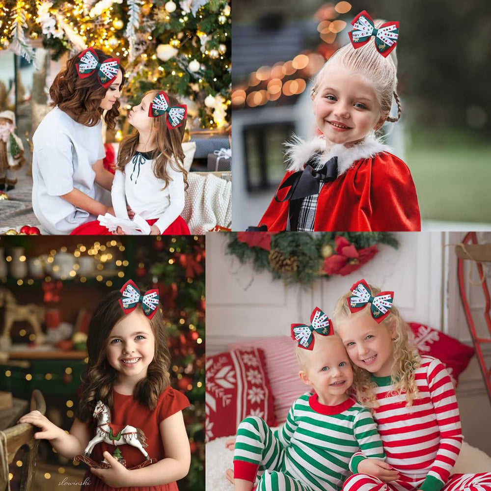 JUCCPUL toddler girls hair clip with green elk bow for Christmas photos