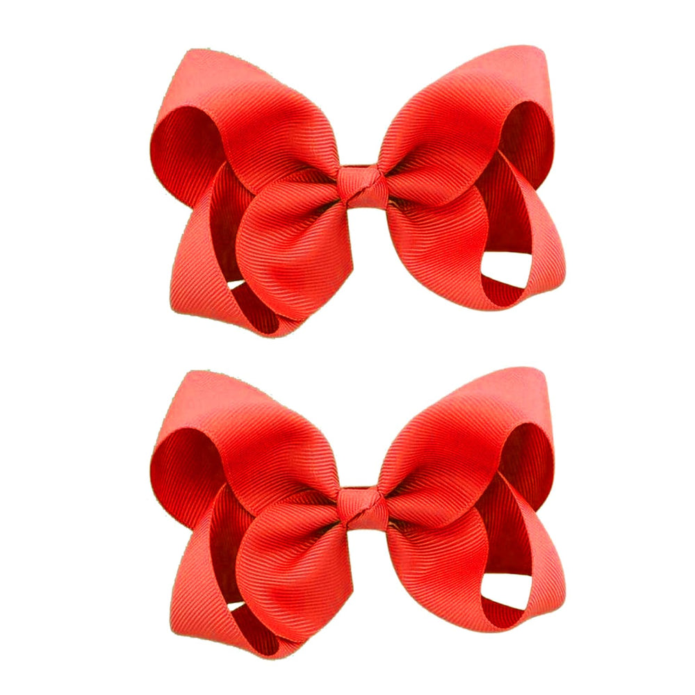 JUCCPUL two-pack 6-inch red hair bows with clips for secure toddler pigtails