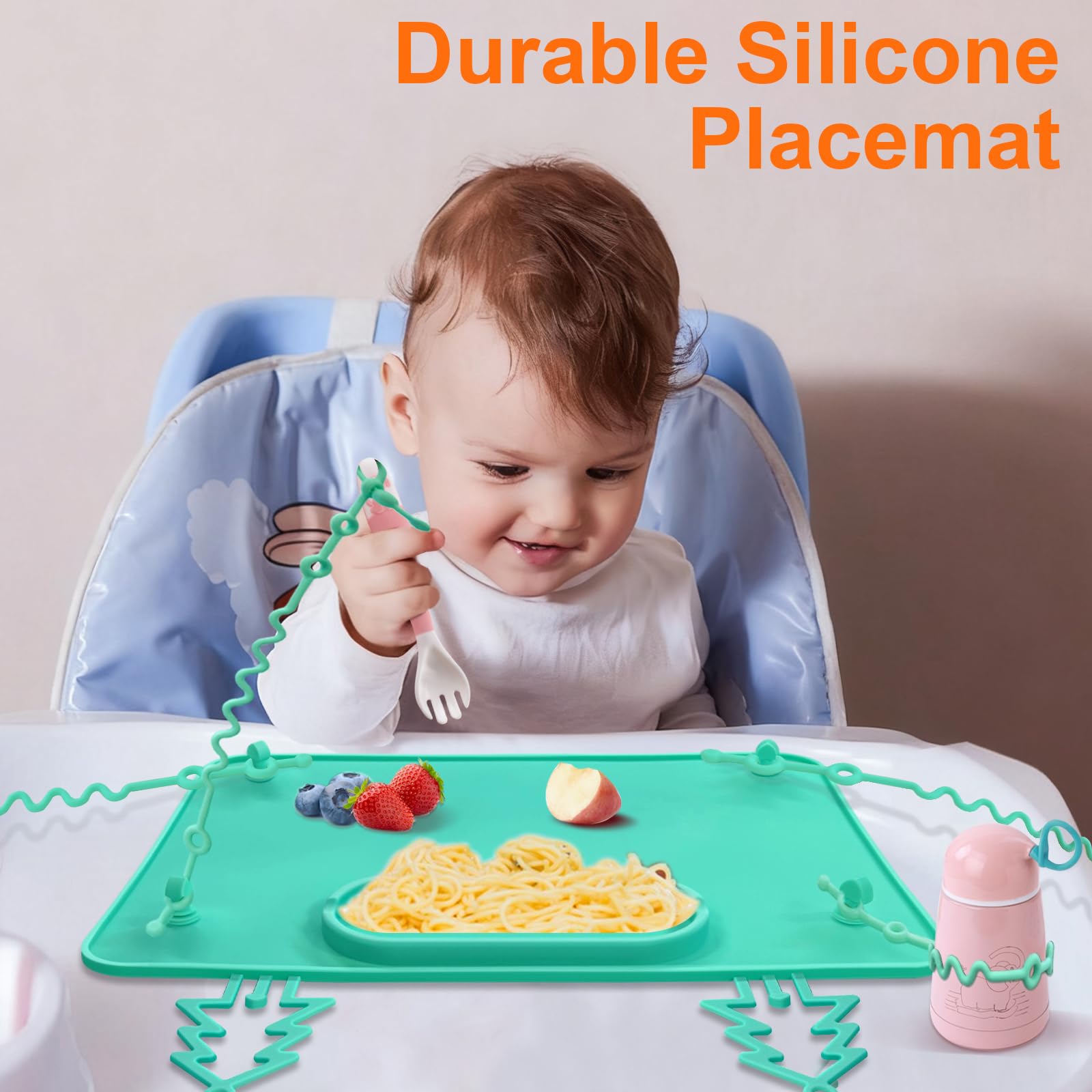JUEJIAZKIY silicone placemat with stretchable straps secures utensils