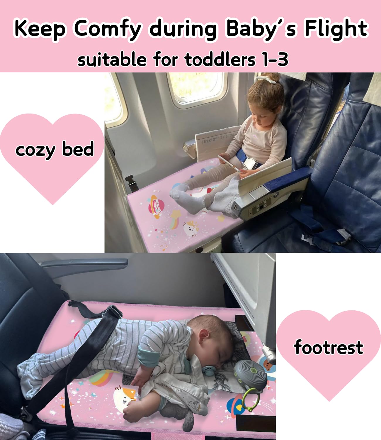 JUELWRY Toddler Airplane Bed pink setup on seat demonstrates easy installation.