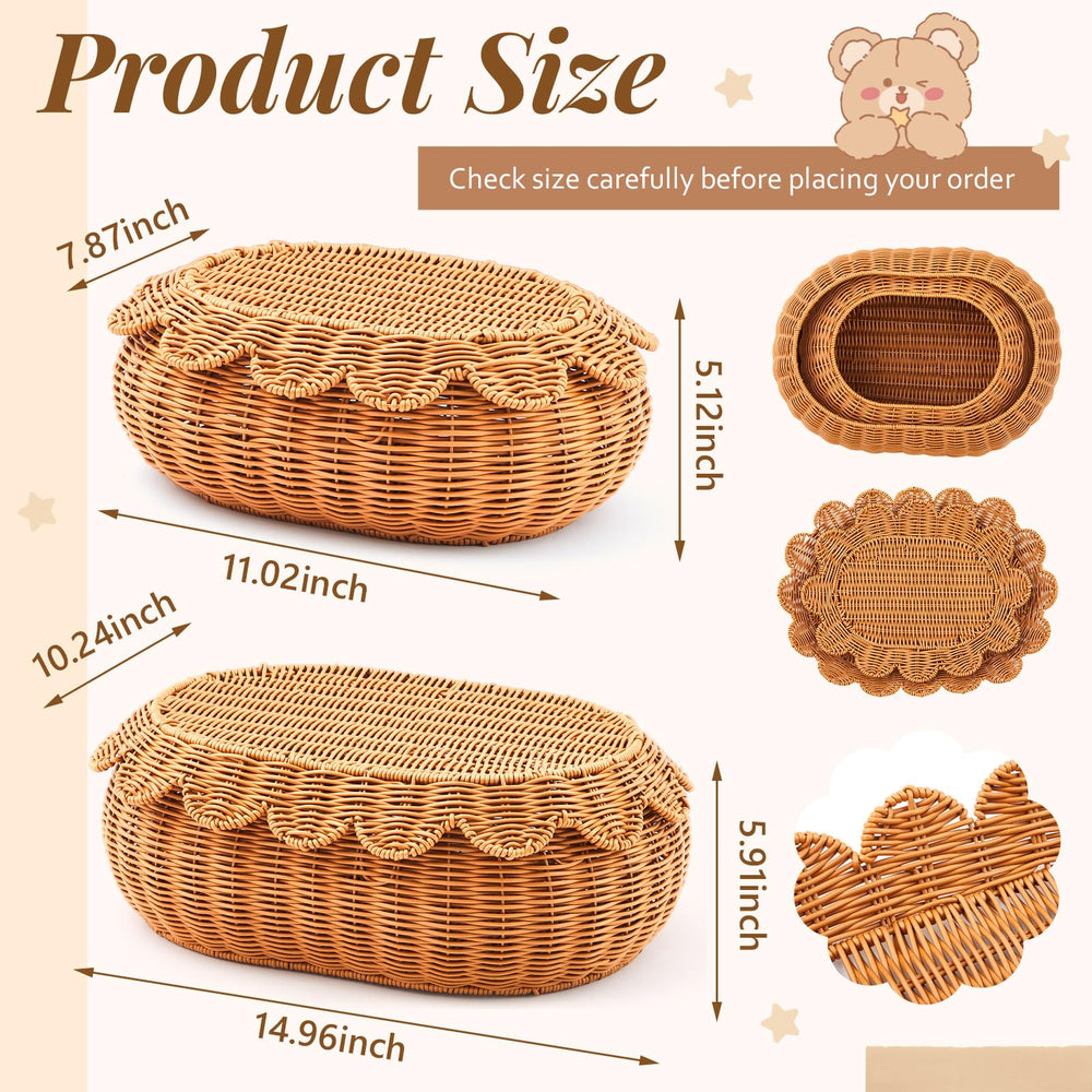 Juexica scalloped rattan basket lid open, showcasing versatile storage options.