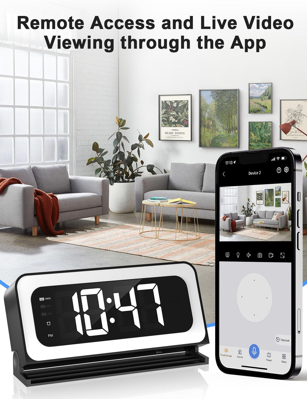 JUFLSKY Smart Clock Camera AI detection with real-time alerts