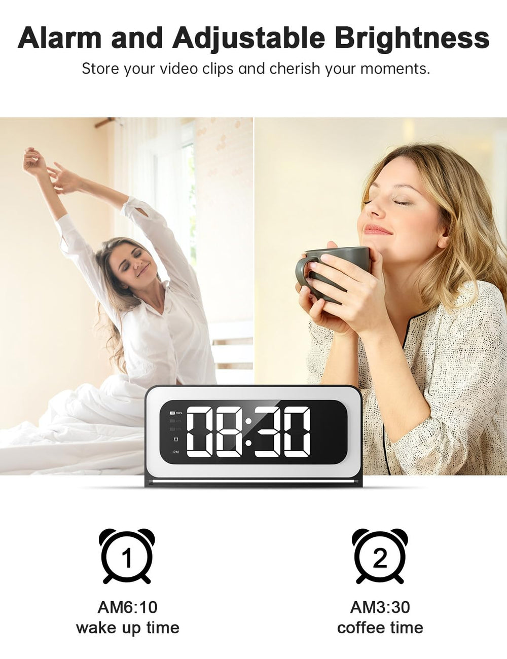 JUFLSKY Smart Clock Camera 5200mAh battery powers hours of cordless use