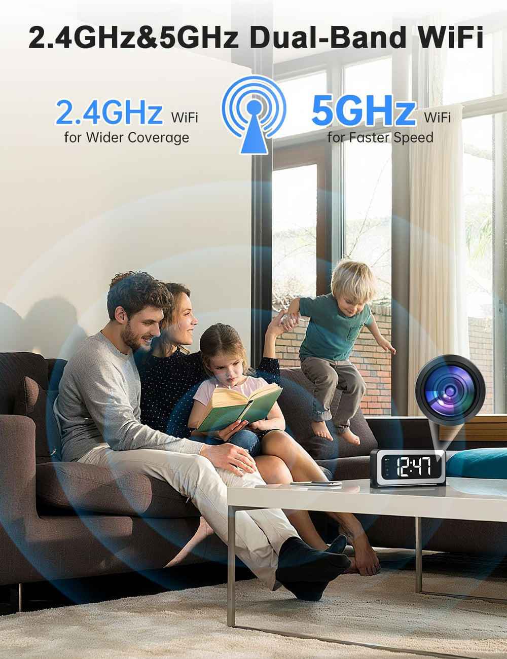 JUFLSKY Smart Clock Camera night vision view for clear low-light footage