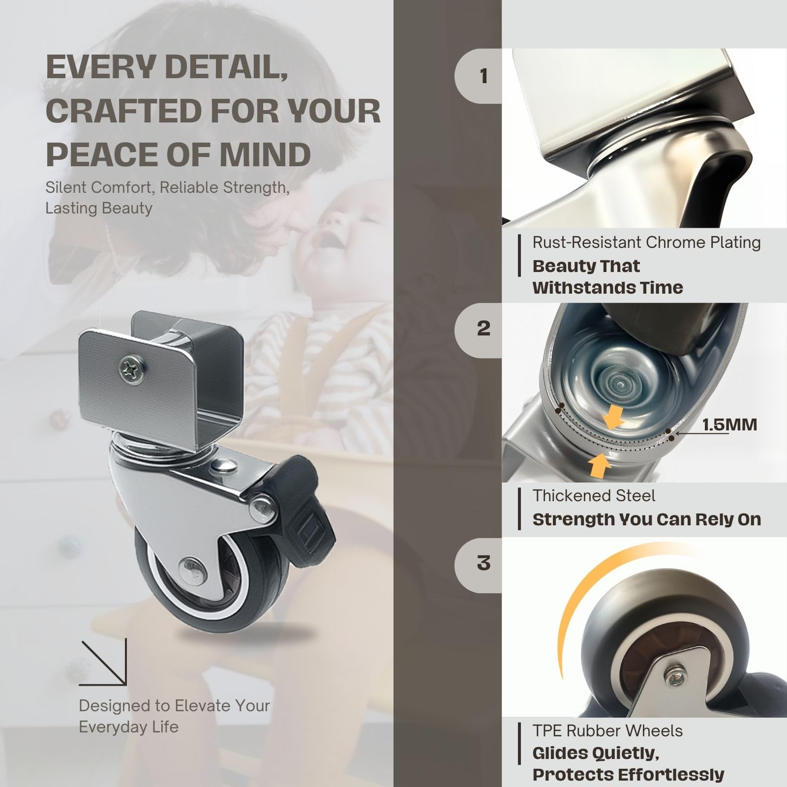 Juglok 4-pack heavy-duty wheels assembly showcases easy installation on chair