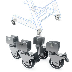 Juglok Stokke Tripp Trapp wheels brackets close-up showing chrome-plated hardware for longevity