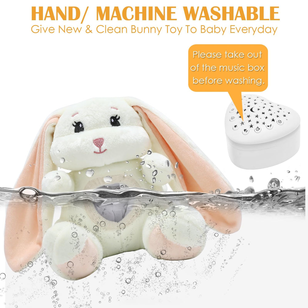 JUHOT plush bunny with Velcro fastener for easy hanging on crib or stroller.