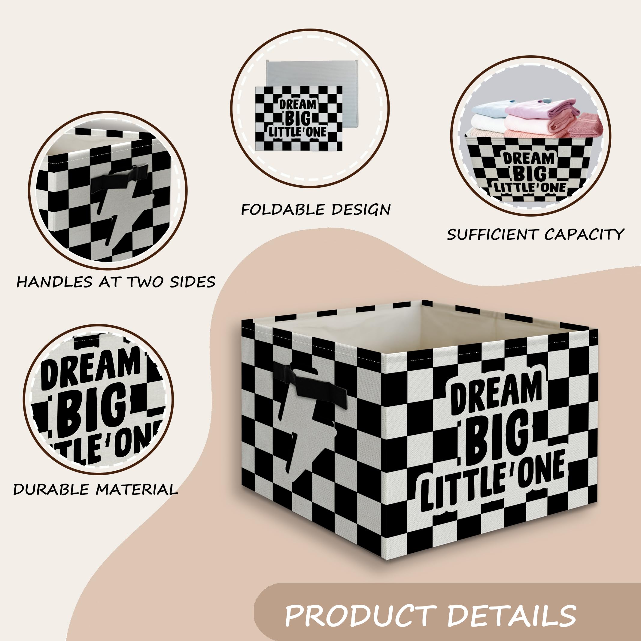 JUIOEIU Dream Big Little One bin dimensions for shelf and closet planning