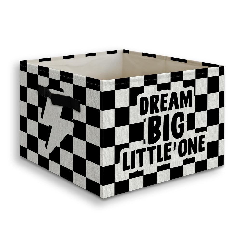 JUIOEIU Dream Big Little One bin front view showing tidy toy storage