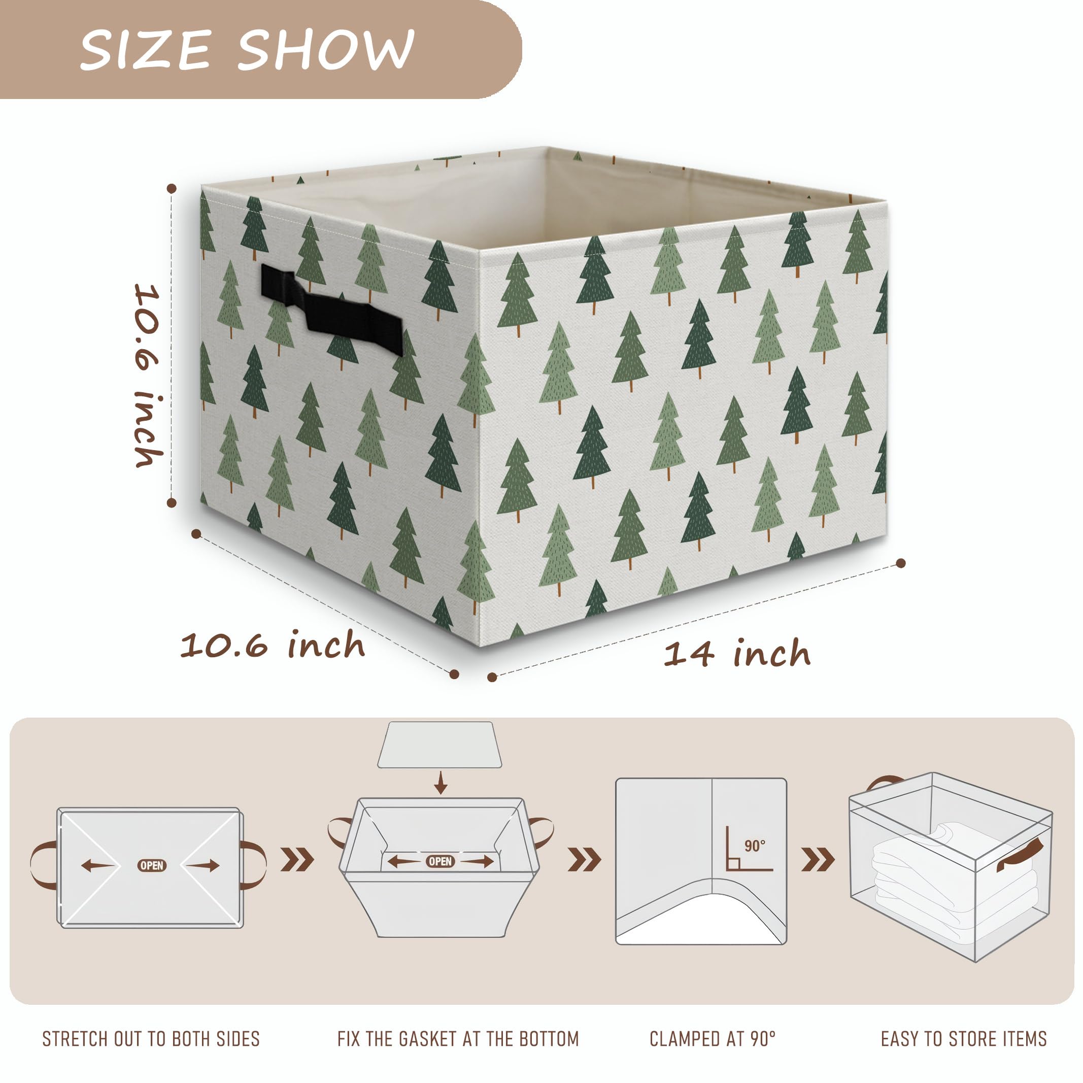 JUIOEIU green Christmas tree basket fabric closeup highlights cotton-linen texture
