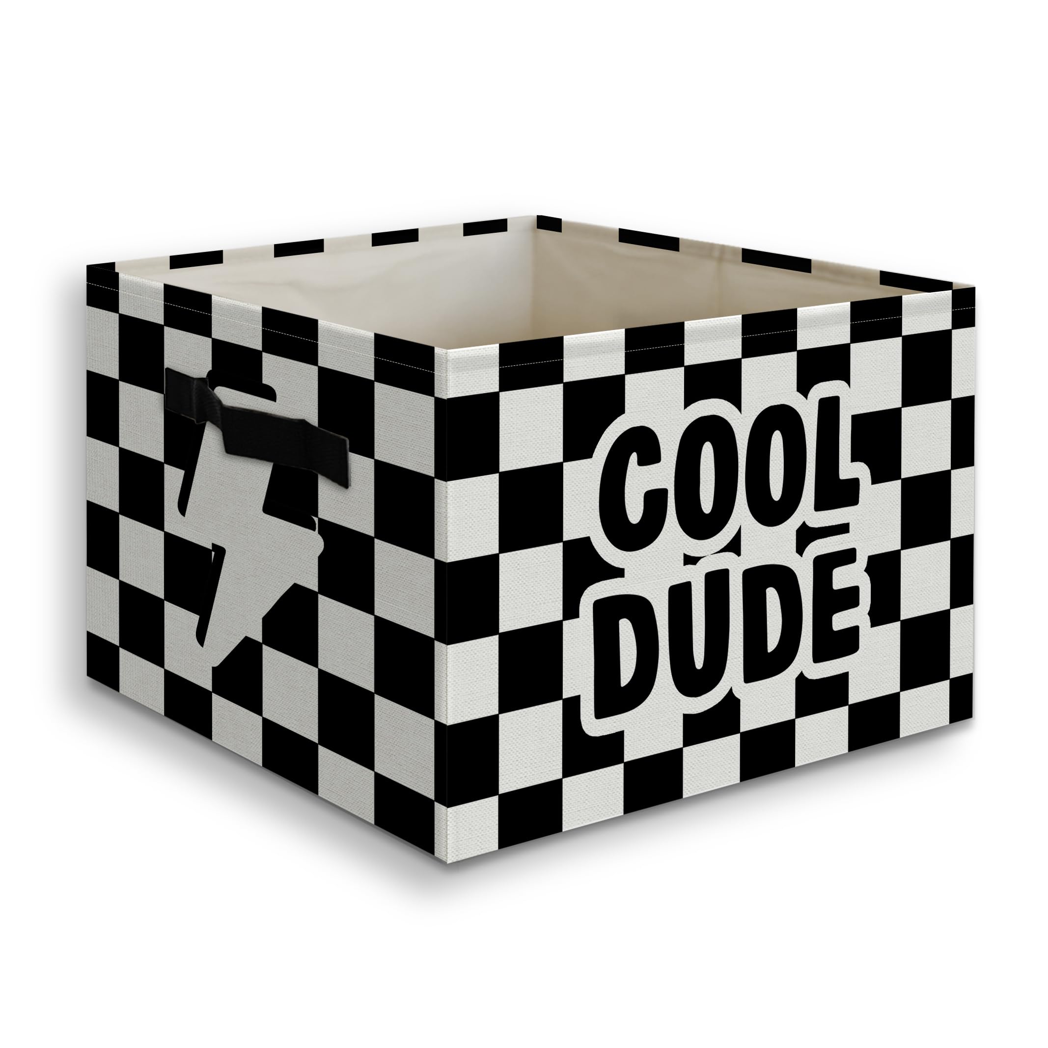 JUIOEIU Cool Dude bin in a checkered black and white pattern enhances bedroom storage.