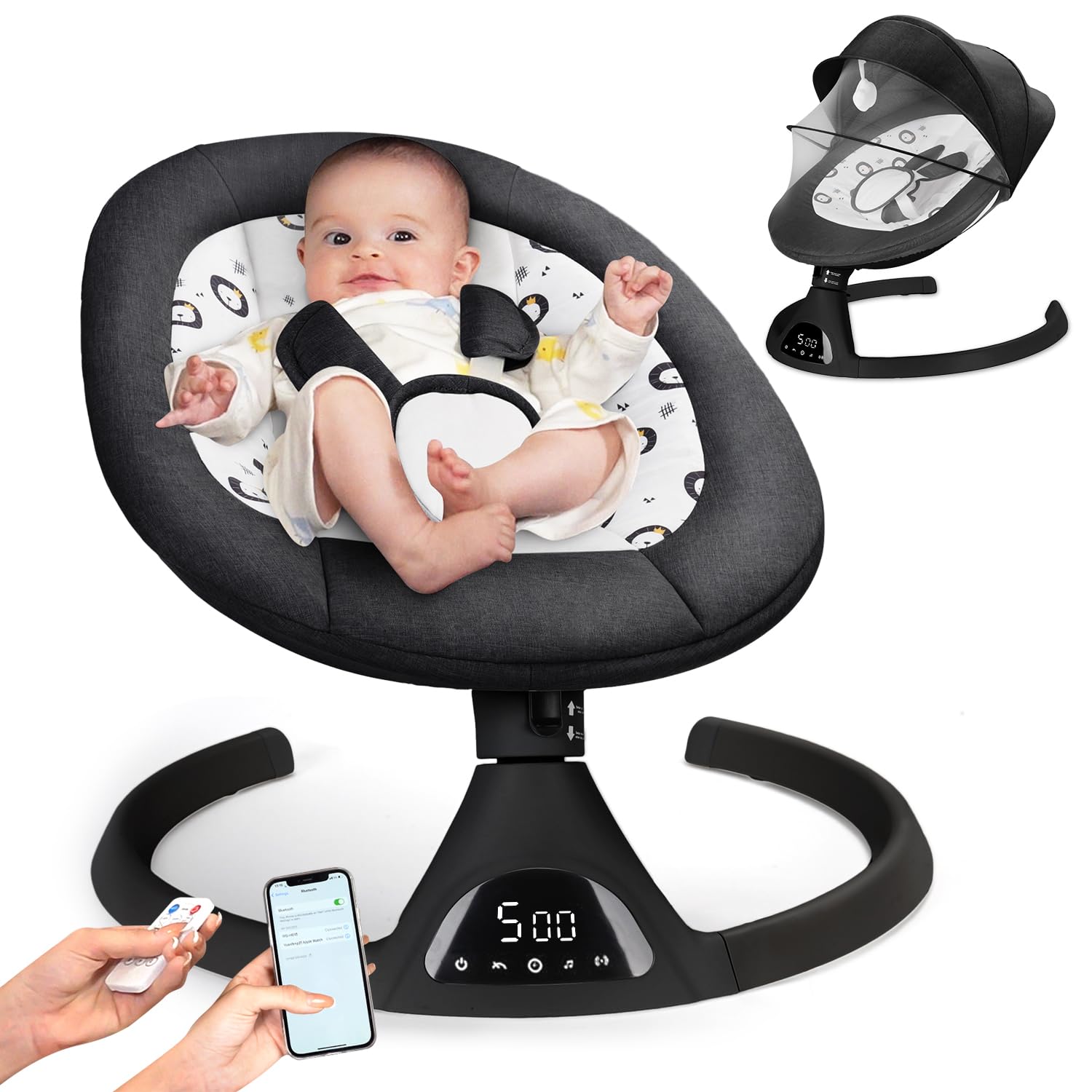 JUITOY baby swing frame and stand for easy setup and compact storage.