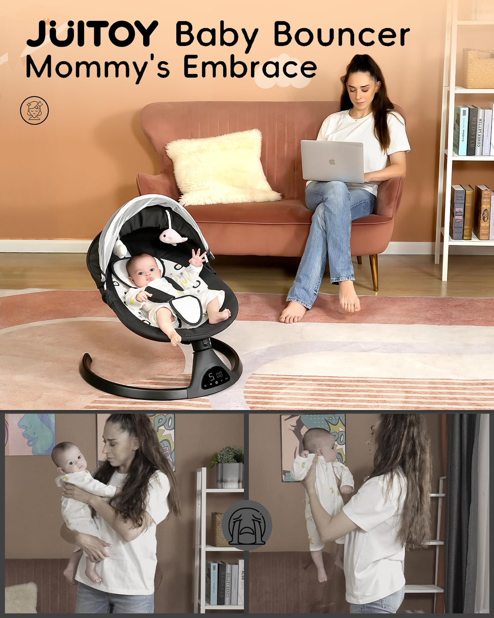 JUITOY baby swing indoor-outdoor design enables versatile placement anywhere.