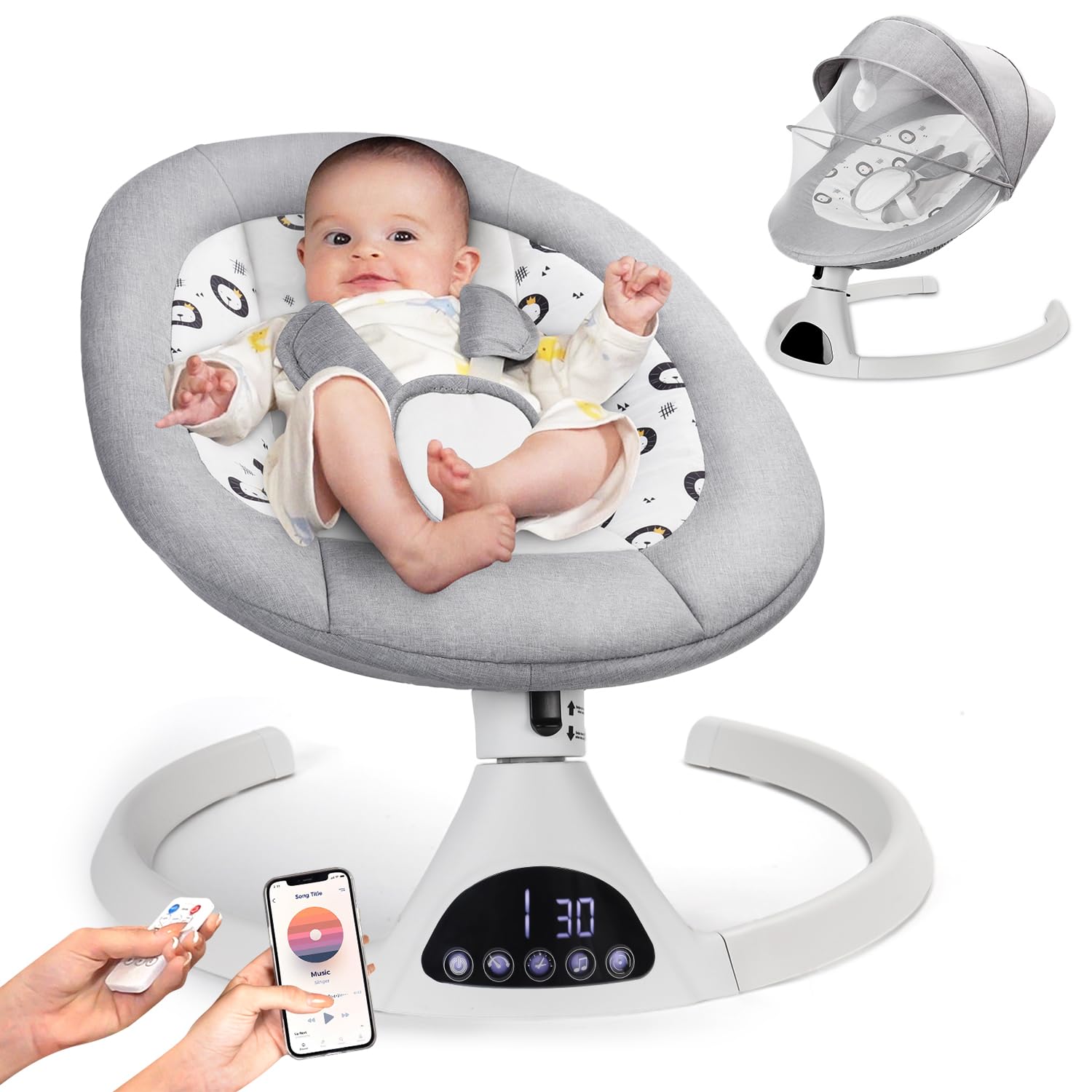 JUITOY electric baby swing gray showing easy assembly setup