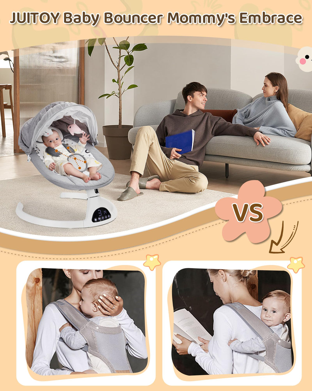 JUITOY electric baby swing gray two toys for interactivity