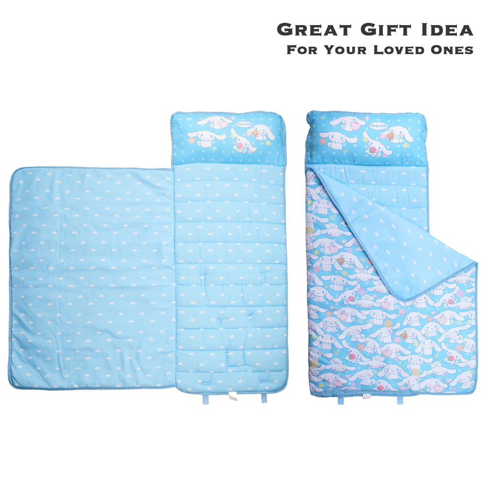 Juju Goods Juju Blue Kawaii Nap Mat desk-nap-time scene conveys home and daycare versatility.